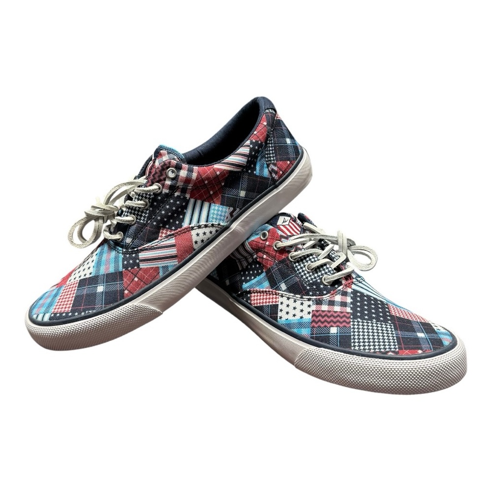 New Men’s Size 11.5 Sperry Striper USA Patchwork Top-Spider Canvas Sneaker - Picture 4 of 8